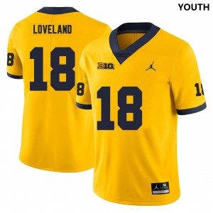 Michigan Wolverines #18 Colston Loveland Youth Yellow College Football Jersey 494931-219