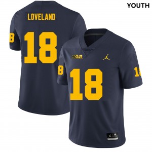 Michigan Wolverines #18 Colston Loveland Youth Navy College Football Jersey 614801-305