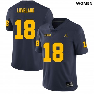 Michigan Wolverines #18 Colston Loveland Women Navy College Football Jersey 369507-434