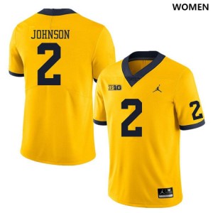 Michigan Wolverines #2 Will Johnson Women Yellow College Football Jersey 578490-142